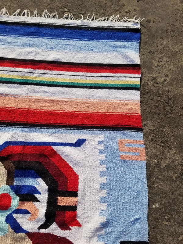 Vintage Traditional Handmade Mexican Aztec Wool Multicolor Kilim Throw 6.4x3.8ft gallery