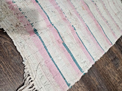 Vintage Cream American Rag Rug Pink & Green Stripes ~3×2 ft