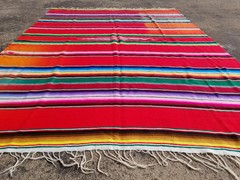 Vintage Handmade Mexican Saltillo Serape Wool Multicolor Kilim 6.8×4.9 ft