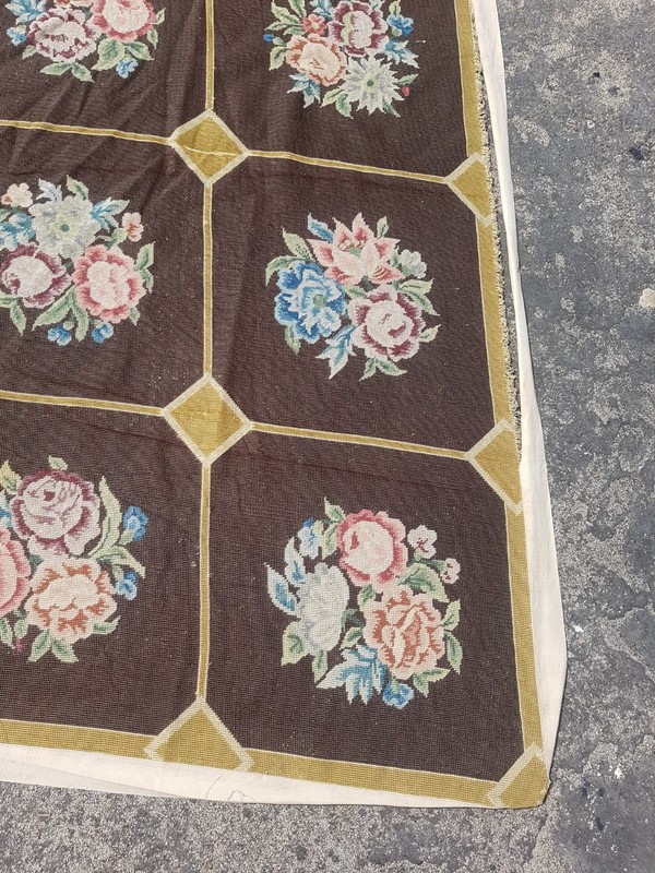 Vintage Handmade French Floral Needlepoint Rug Wool 161x82 cm gallery