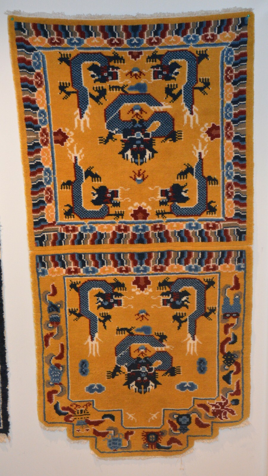 ANTIQUE TIBETAN DRAGON RUG, c1900 TIBET, PRIMITIVE WEAVE: 31x65 in gallery