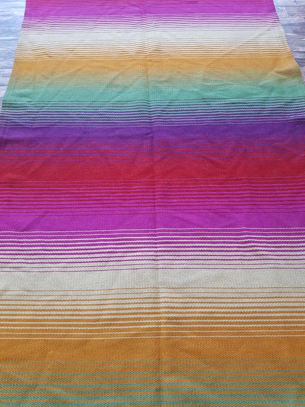 Vintage Handmade Traditional Mexican Colorful Kilim Floor Rug Carpet 195x129 cm gallery
