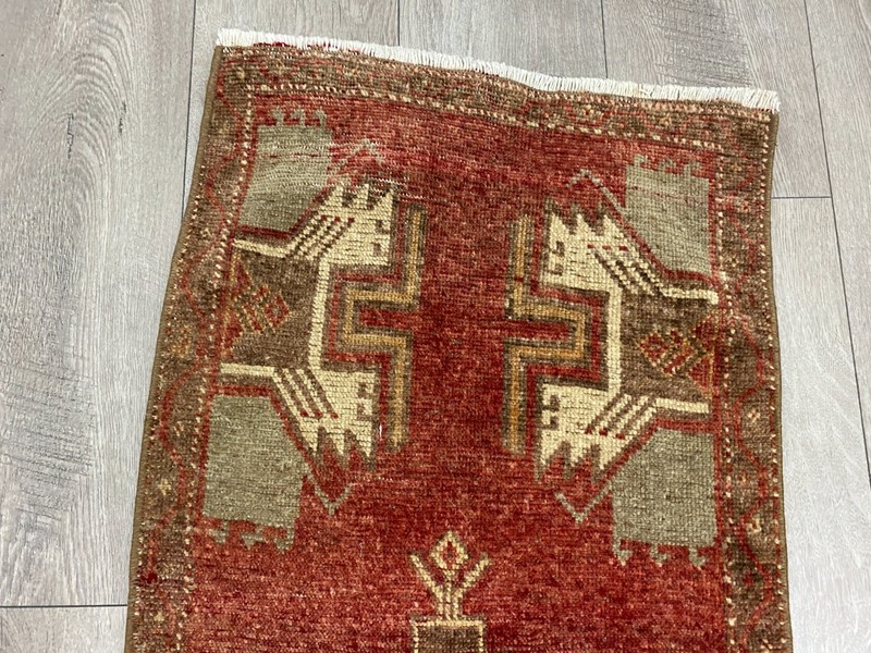 Vintage Turkish Entryway Runner Rug 1.7x4.0 Ft Hand Knotted Faded Tribal Rug gallery