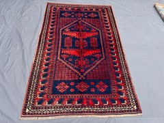 4’1 x 6’7 Ft Vintage Handknotted Afghan Baluchi Geometric Tribal Wool Rug