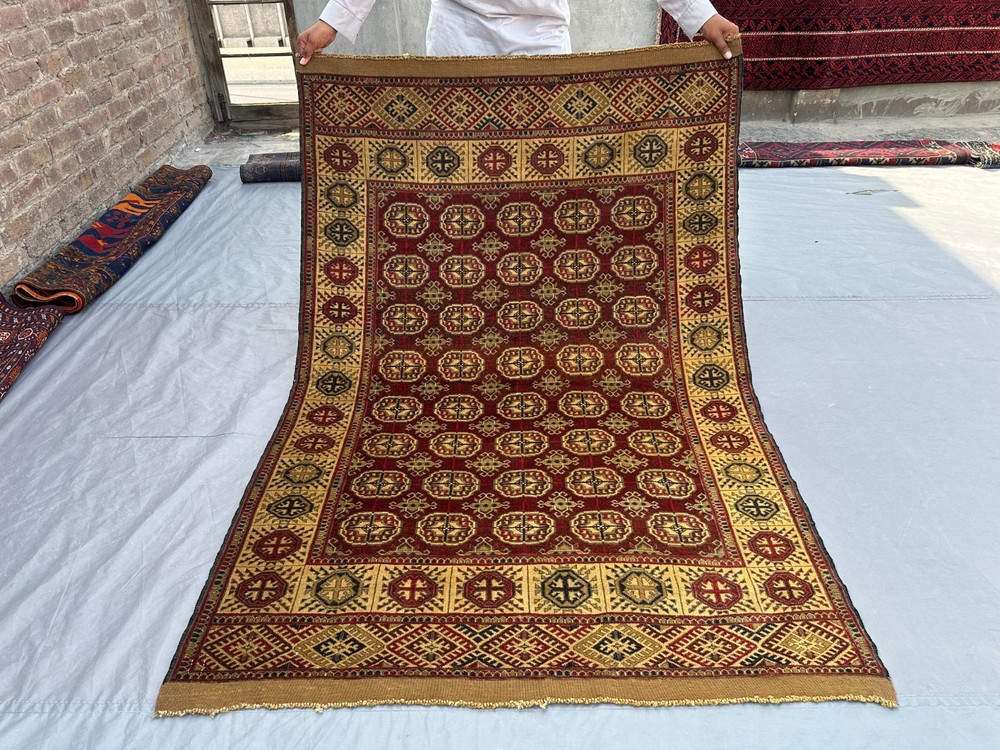4'2x6'3 ft Antique Turkmen Tekke Rug Hand Knotted Wool Terracotta Red Area Rug