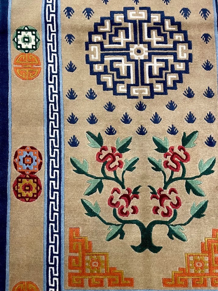 100 Knot Quality Tibetan Rug Handmade Vegetable Dyed with Double Dorjee Design gallery