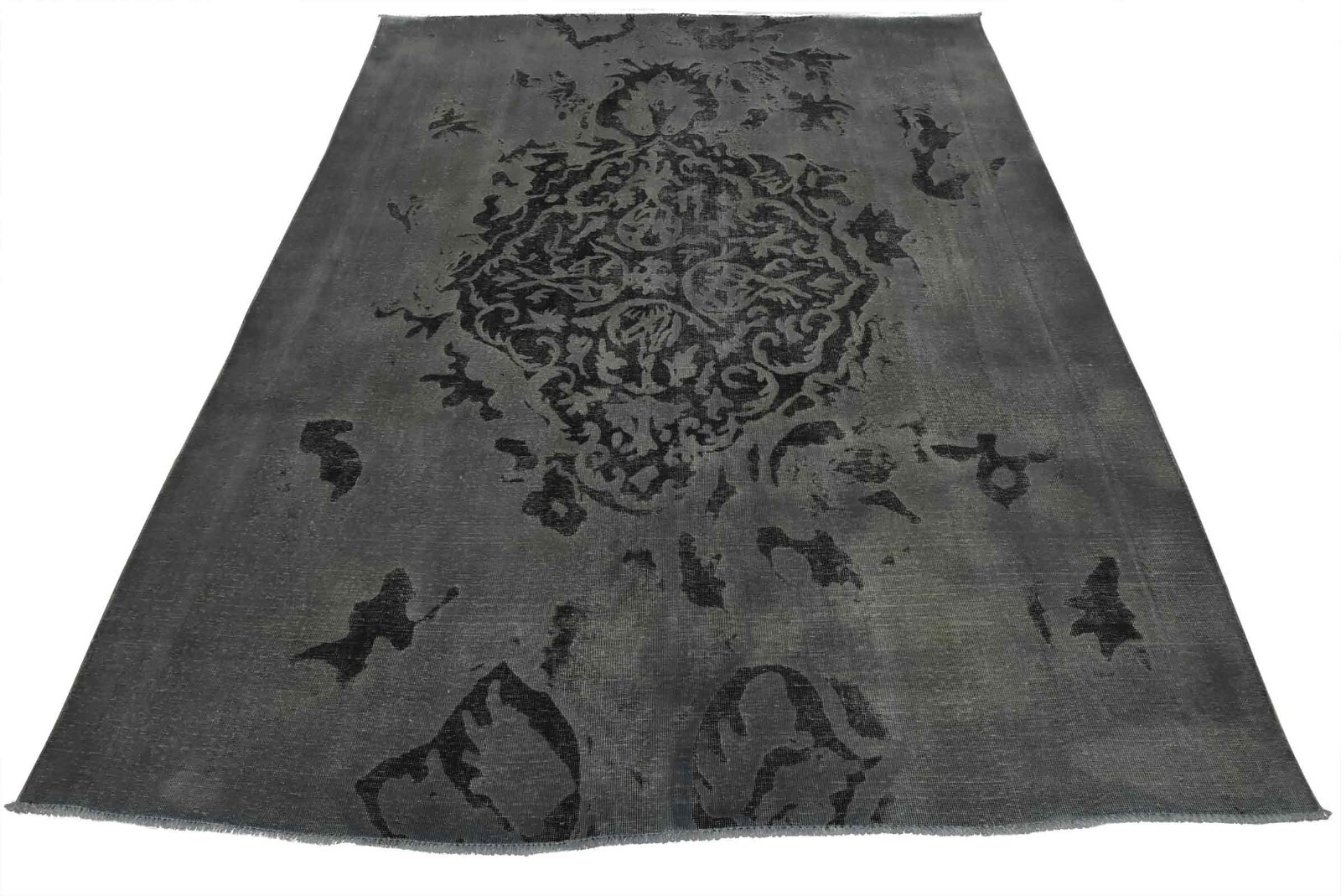 Vintage Overdyed 9’8” x 11’7” Grey Distressed Wool Hand-Knotted Oriental Rug gallery