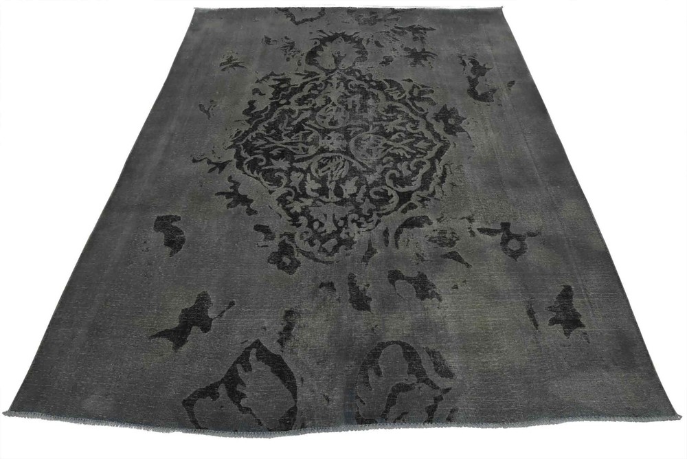 Vintage Overdyed 9’8” x 11’7” Grey Distressed Wool Hand-Knotted Oriental Rug