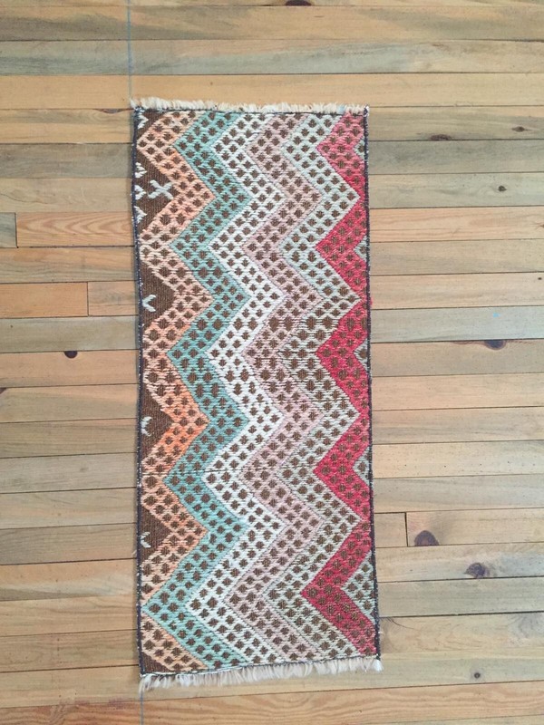 Vintage Entry Rug, 1.3x3.1 ft, Goat Hair Rug, Boho Rug, Organic Handmade Rug gallery