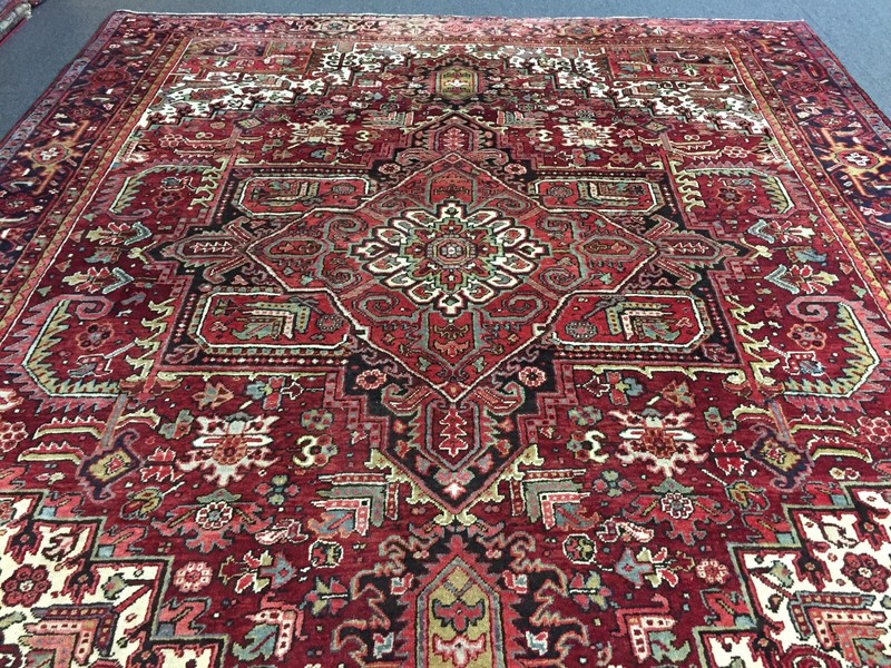 Semi Antique Hand Knotted Vintage Serapi Herizz Area Rug Geometric 9'2x11'1,2483 gallery