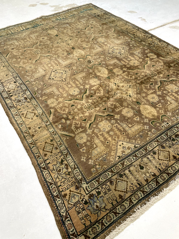 Antique Oriental Hand-Knotted Wool Area Rug Ivory/Green/Light Brown 6'8" x 9'8" gallery