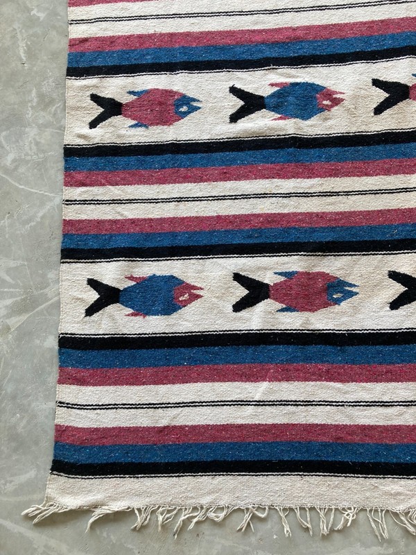 Vintage Handmade Mexican Pictorial Wool Kilim Rug Carpet 202x113 cm gallery