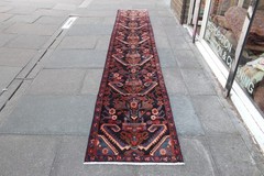 Vintage Hand Made Traditional Oriental Wool Blue Narrow Long Runner 448x73cm