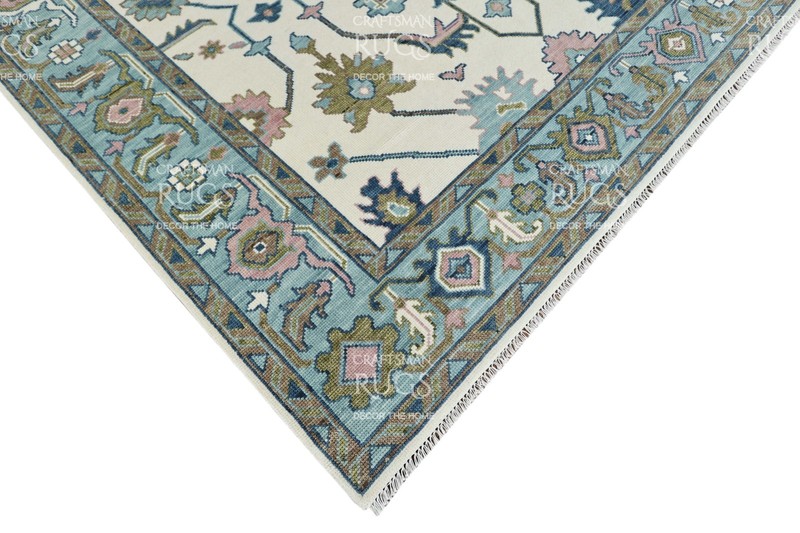 Oushak-Style Floral Geometric Rug – Blue & Pink Accents 8x10 ft gallery