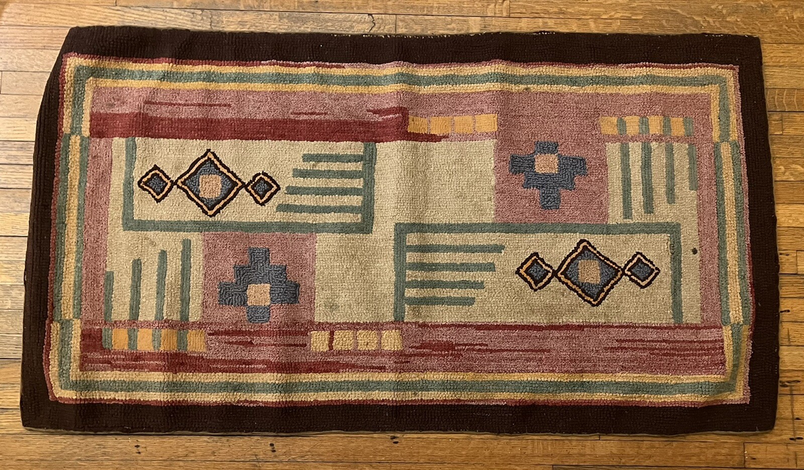Mid-Century Geometric Throw Rug w/ Pastel Red/Pink/Light Blue, 46 X 25 3/4 gallery