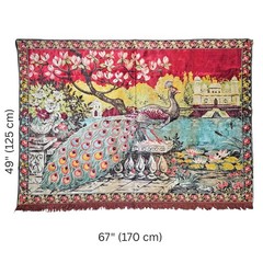Vintage Peacock Pattern Velvet Tapestry Rug Pictorial Wall Hanging Sofa Cover