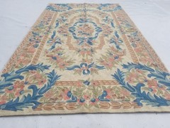 Vintage Traditional Handmade Kashmiri Chain Stitch Wool Beige Kilim 4.11×2.11ft