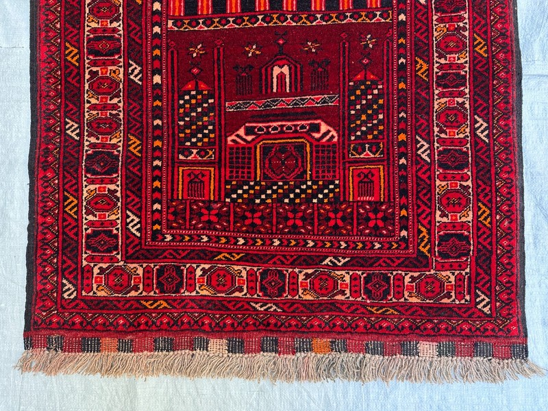 Vintage Afghan Turkmen Kizil Ayak Prayer Rug Mosque Hand Knotted Wool 2.7x4.6 gallery