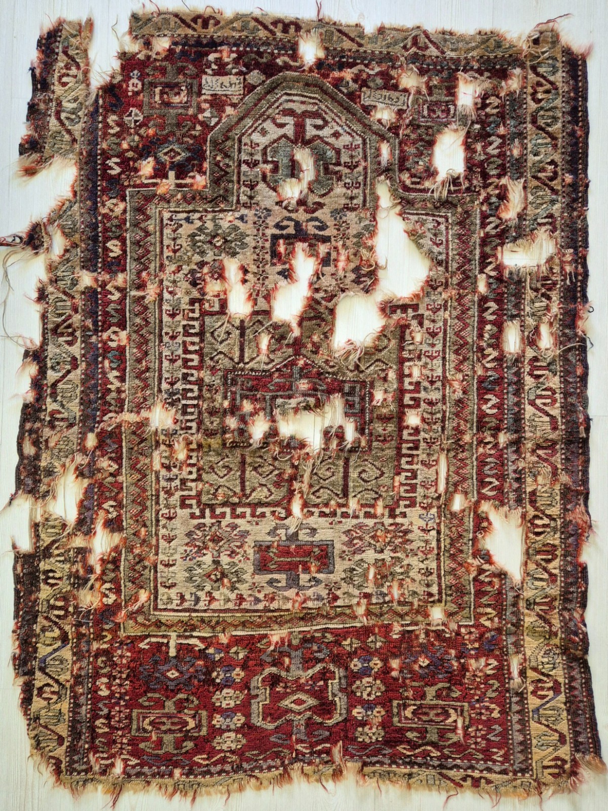 Antique Hand-Knotted Caucasian Wool Rug, Naturel Dyes Fragment Rug gallery