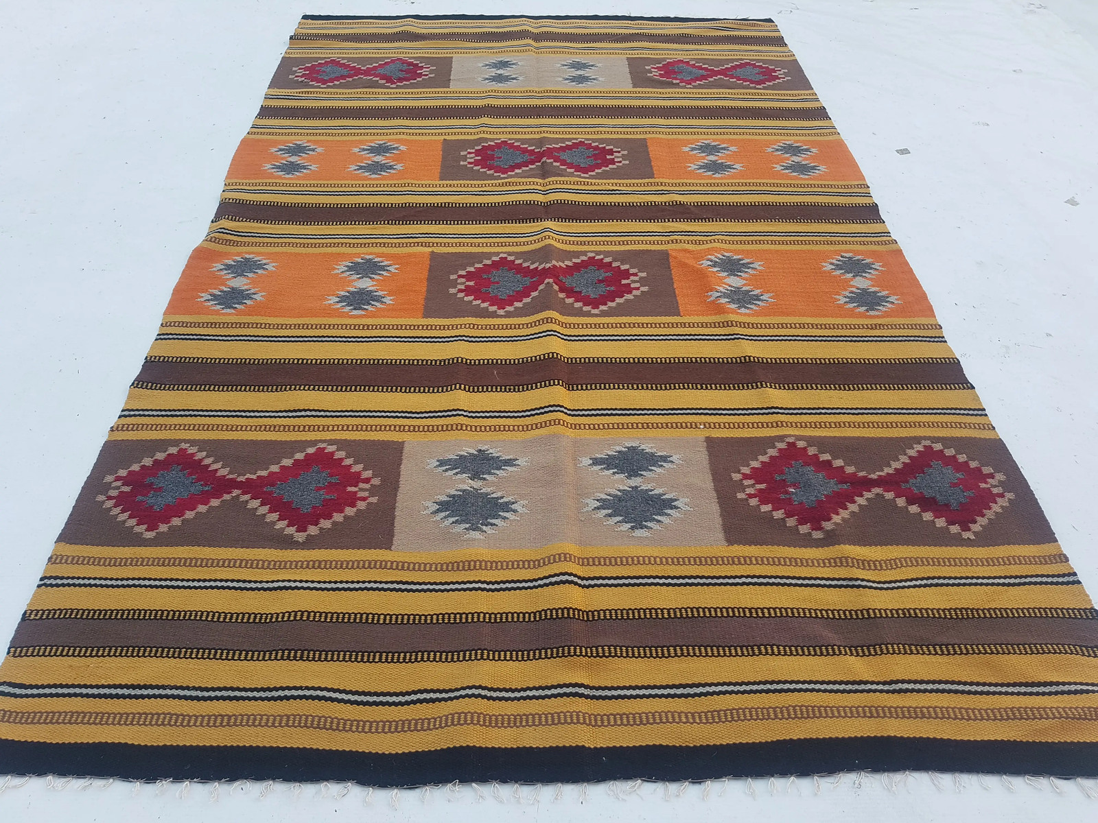 Vintage Traditional Handmade Turkish Wool Yellow Kilim 6x3.8ft gallery