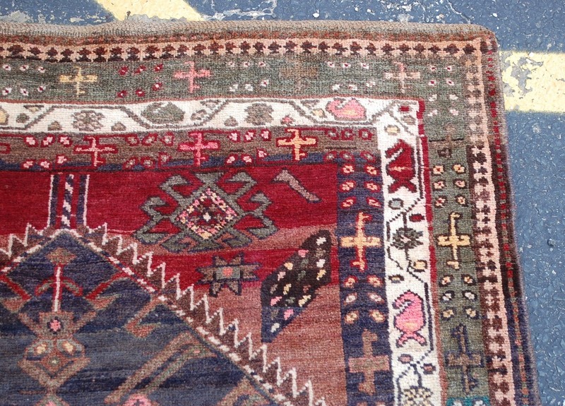 OLD,ANTIQUE CAUCASIAN DESIGN IN SIZE 4'1"×12" VERY RARE KAZAK,VILLAGE DESIGN RUG gallery