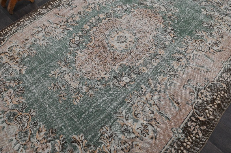 Oushak Turkish Vintage Rug 7x9 Kilim Rug Anatolian Handmade Boho Decor GREEN gallery