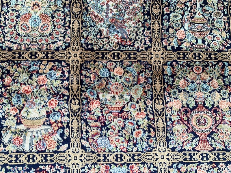 100% Silk Rug Compartment Design Silk Rug Handmade Fringes and Borders 2x3 ft gallery