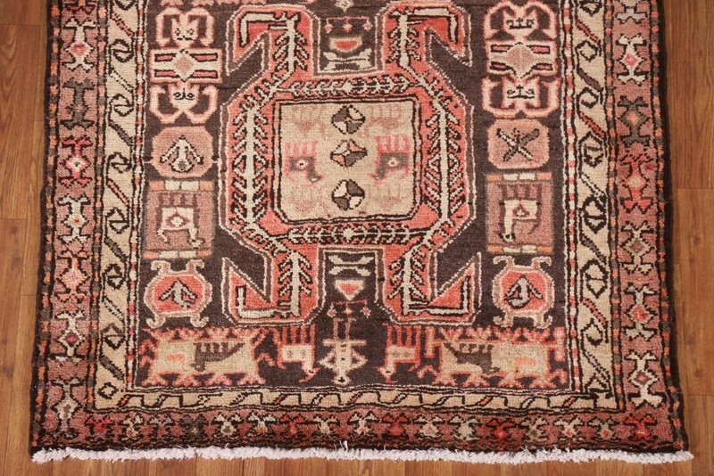 Vintage Tribal Dark Brown Wool Hand-knotted 9 ft Runner Rug Nomadic Carpet 4x9 gallery