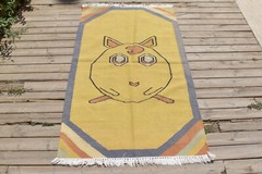 Nepal Rug 35”x61” Handwoven Yellow Pokemon Pattern 91x157cm Natural Wool Rug