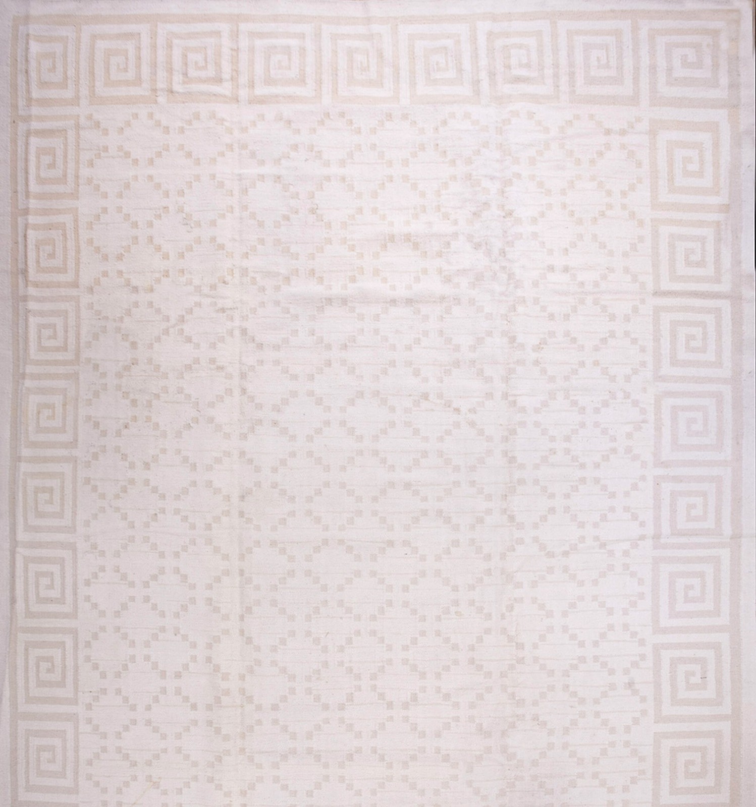 13X28 Vintage Indian Dhurries Beige Wool Area Rug 1960 gallery