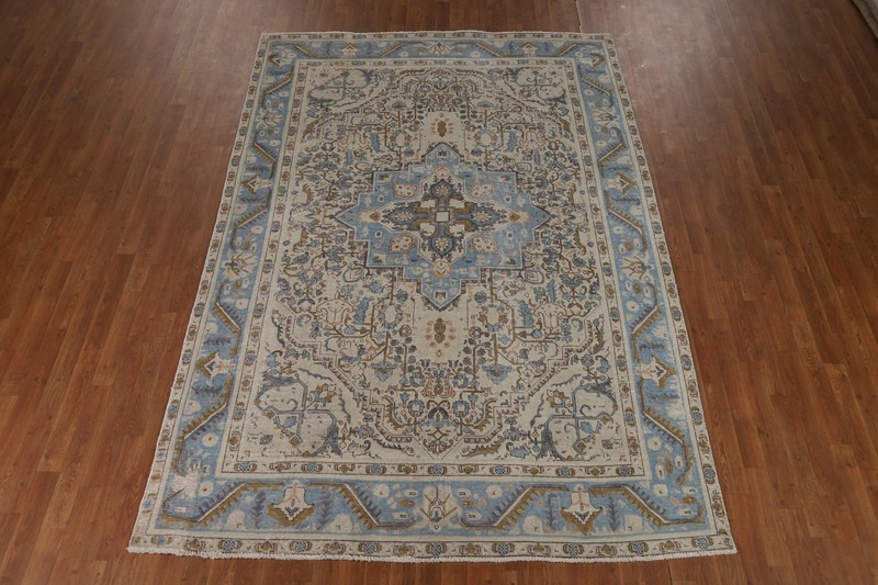 Traditional Vintage Muted Handmade Wool Geometric Tebriz Area Rug 7x10 gallery