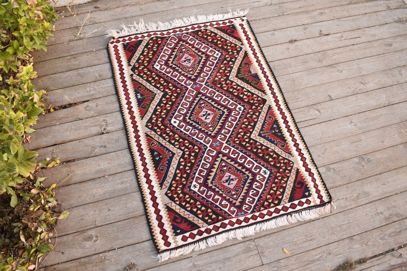 Turkish Rug 27''x40'' Handwoven Van Kilim 70x102cm Wool Vintage Tribal Area Rug gallery