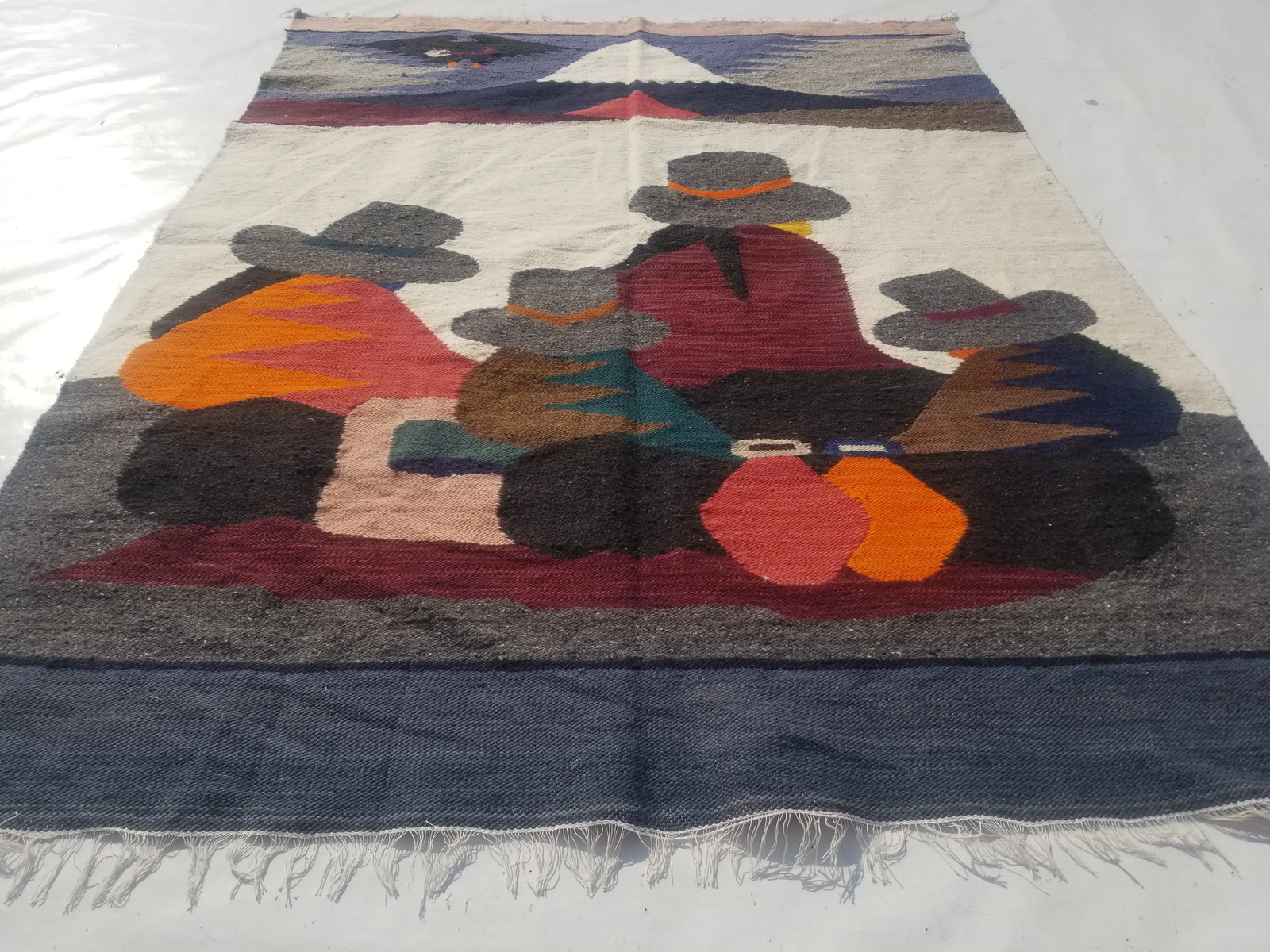 Vintage Traditional Handmade Ecuadorian Wool Grey Kilim 5x3.10ft gallery