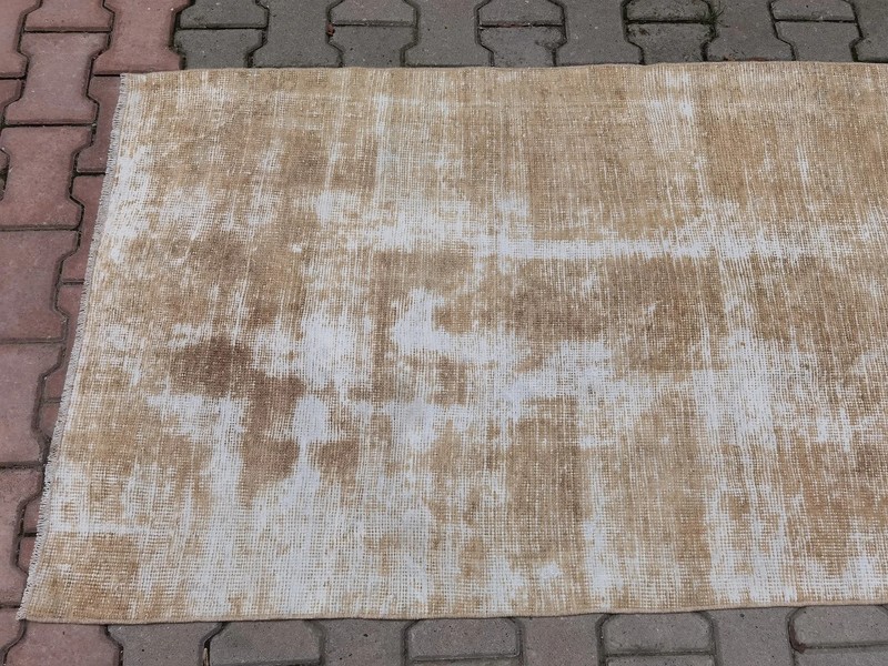 Vintage Turkish Oushak Runner 3x10 Hand Knotted Wool Distressed Beige Ghost gallery