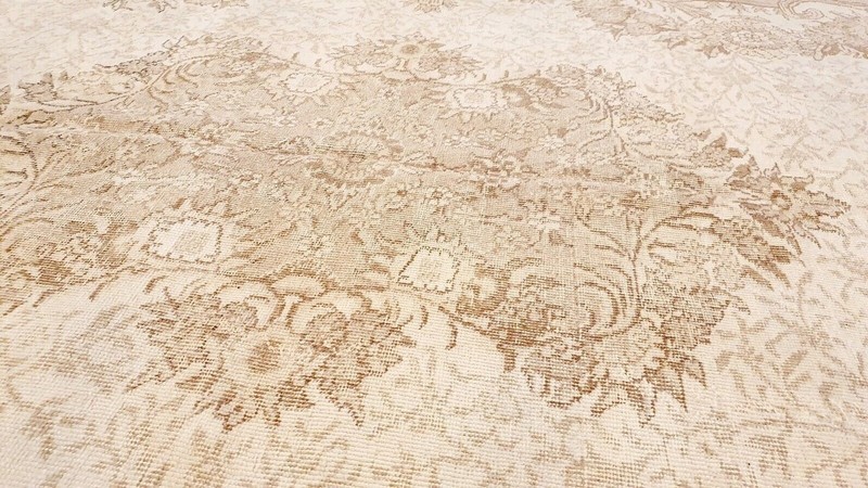 Antique 1940-1950's Distressed Wool Pile Muted Oushak Karabahk Rug 7x10ft gallery