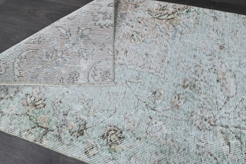 Vintage Turkish Runner Rug 2x6ft GREEN Handmade Anatolian Oushak Hallway Wool gallery