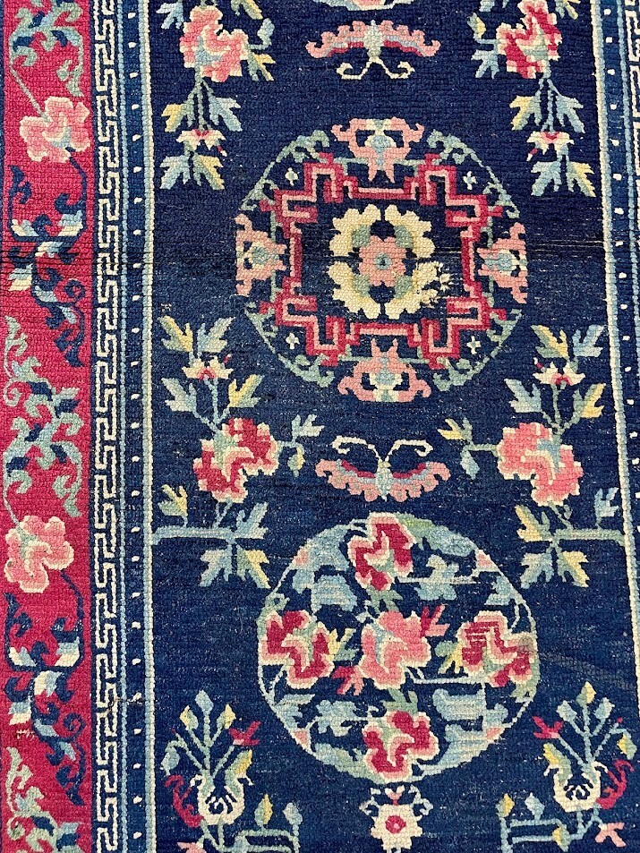 Collectible Rare Antique Tibetan Rug with Metole Design All Vegetable Dyed Wool gallery