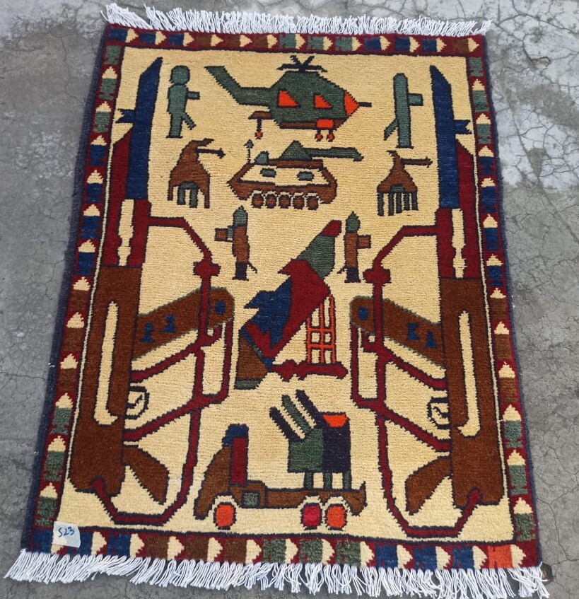 25 Beautifully Handmade Afghan war Rug Rare Design Great Quality 75X 60 Cm