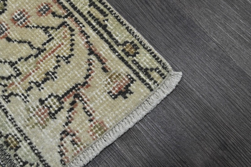 Vintage Turkish Runner Rug 2x5ft Wool Anatolian Handmade Hallway Oushak BEIGE gallery