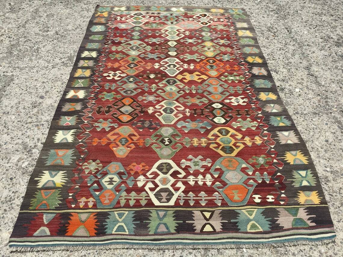 Turkish Area kilim rug, Anatolian rug, Teppich Kelim, Tapis, 5'7"x 9'6"ft, gallery