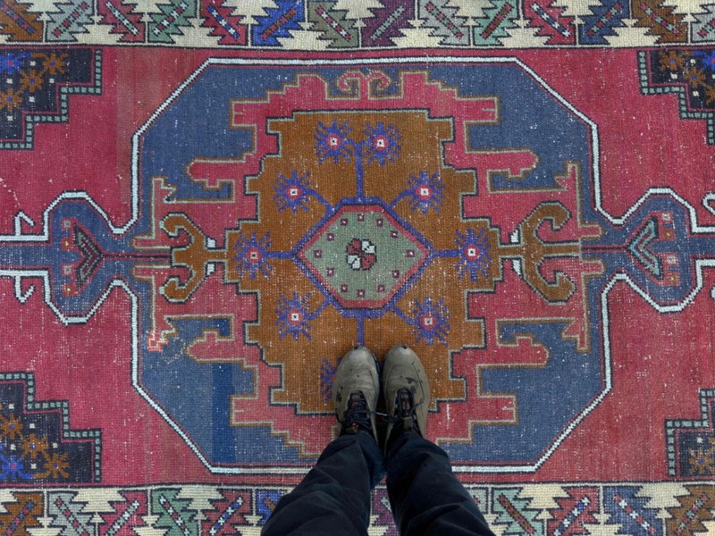 Hand-Woven Area Carpet 4x9 Red Wool Traditional Rug Turkish Medium Size Carpet gallery