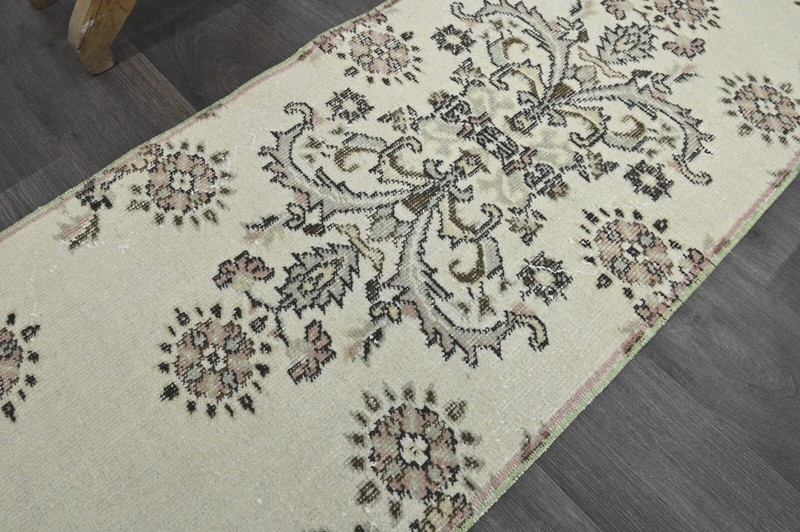 Vintage Turkish Runner Rug 2x7ft Wool Anatolian Handmade Hallway Oushak BEIGE gallery