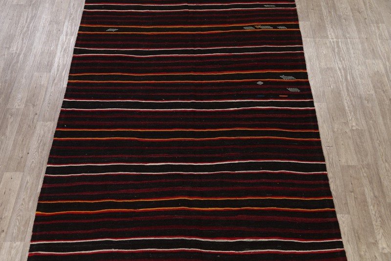 Stripe Kilim Turkish Area Rug 7x12 Vintage Hand-woven Wool Reversible Carpet gallery