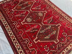 5×6 Wool Oriental Rug Red Blue Geometric Tribal Zanjan Hand Knotted 4’5 x 5’8