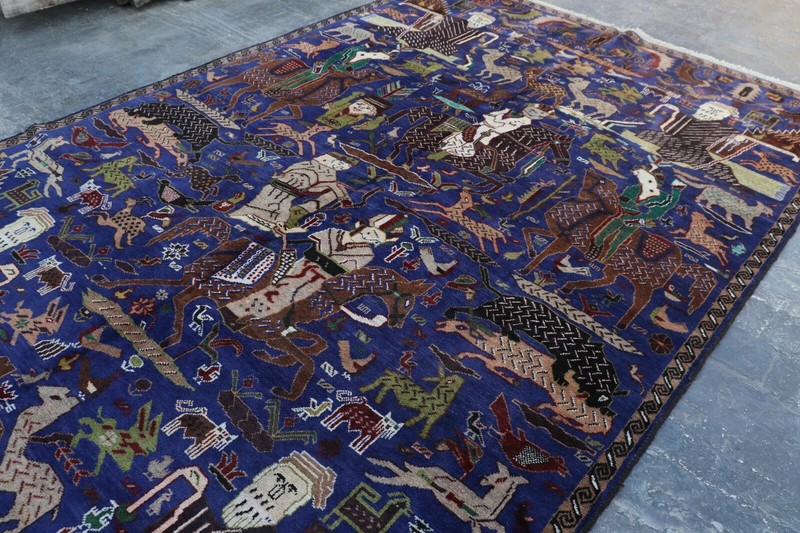 Fabulous Afghan Hand Woven Tribal Baluchi Zakani Pictorial Rug 9'7 x 6'2 Ft gallery