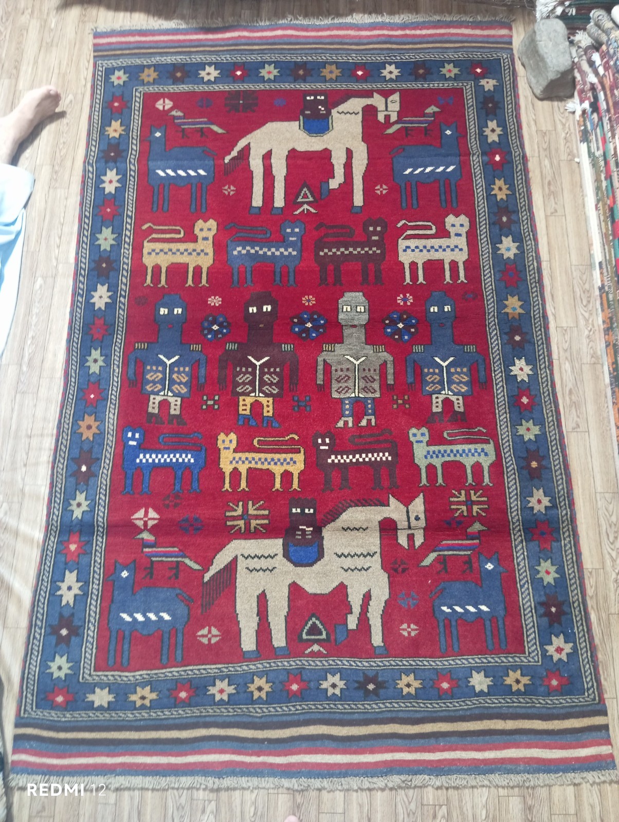 Afghan Balochi Rug | Village Scene & Horse Motif | Hand-Knotted Wool | 6.8x4.1 gallery