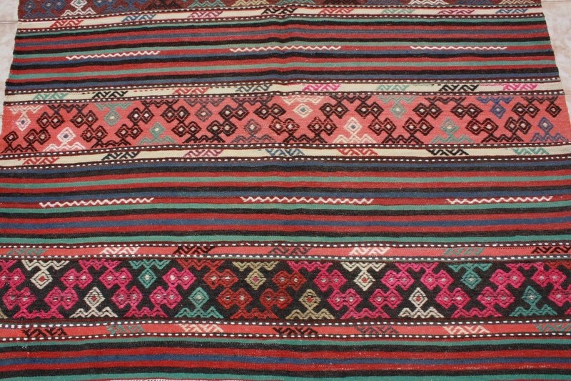 KILIM RUG 5x8, TURKISH KILIM AREA RUG WOOL 64" x 94", KELIM CARPET RUG STRIPES gallery