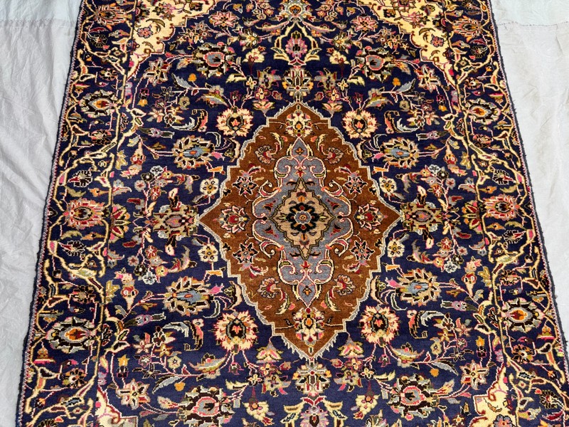 Vintage Afghan Hand-Knotted Wool Rug Navy Floral Medallion Area Rug 4'5 x 6'8 Ft gallery