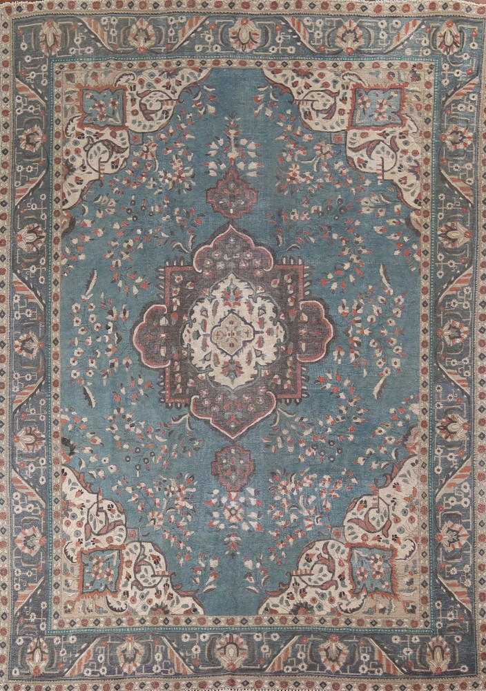Blue Overdyed Traditional Large Rug 10x12 Handmade Wool for Living Room Dining