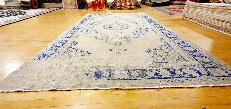 Rare Antique Wool Pile Muted Dye Distressed Oushak Bohemian Area Rug 7x10ft gallery